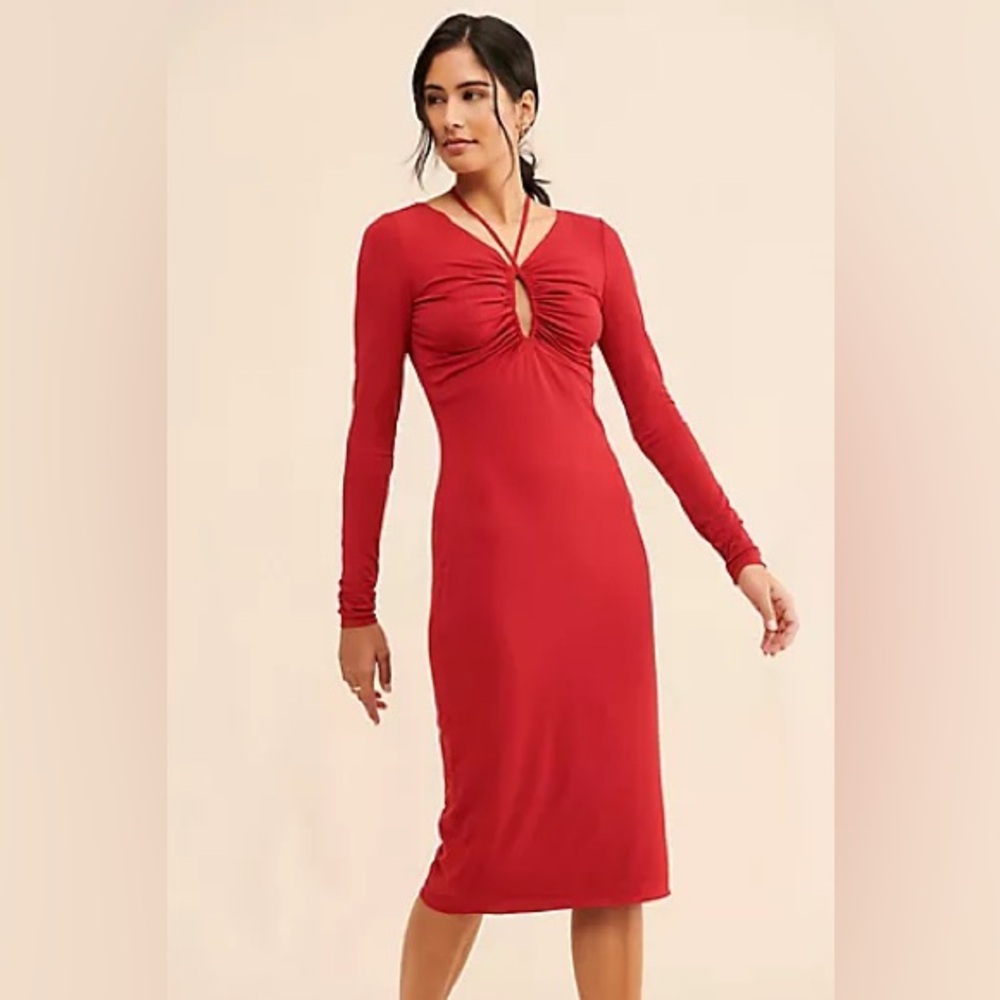 Emma & Michele Elegant Orange Long Sleeve Dress